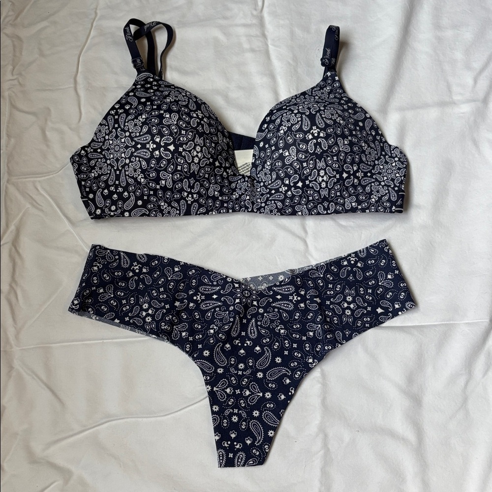 PINK Victoria's Secret Blue Paisley Thong